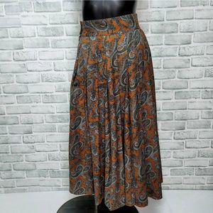 Cordier Size S High Waist Midi Pleated Paisley Boho‎ Button Front Skirt